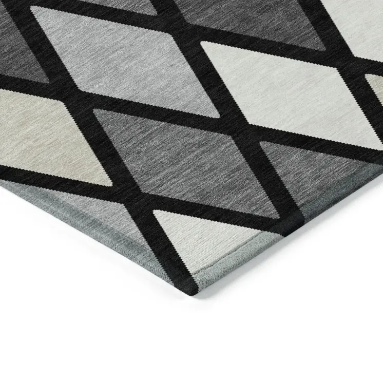 5' X 8' Black Gray And Ivory Geometric Washable Indoor Outdoor Area Rug
