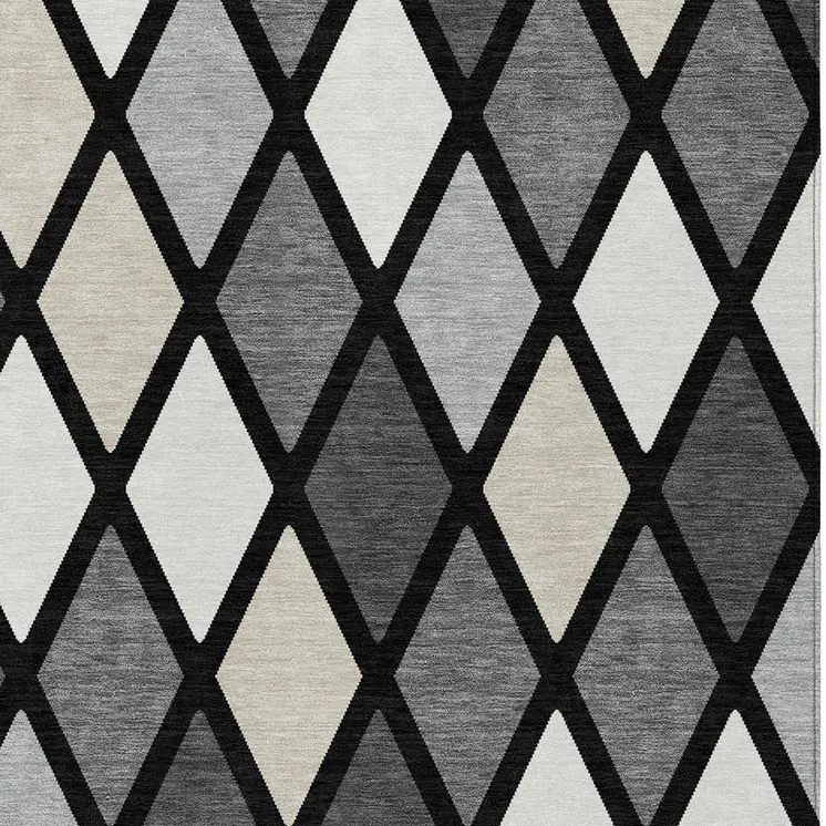 5' X 8' Black Gray And Ivory Geometric Washable Indoor Outdoor Area Rug