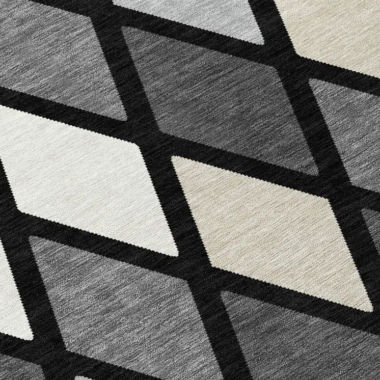 5' X 8' Black Gray And Ivory Geometric Washable Indoor Outdoor Area Rug