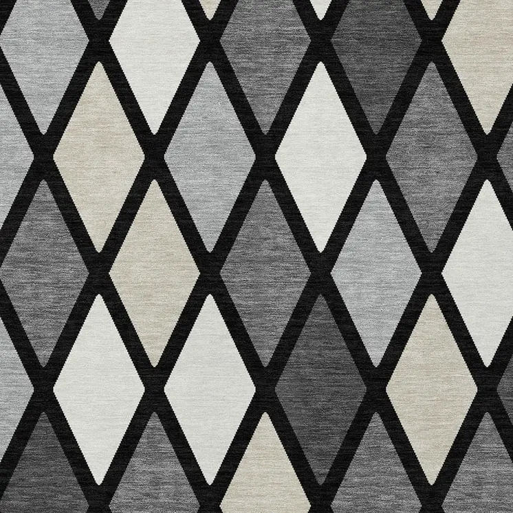 9' X 12' Black Gray And Ivory Geometric Washable Indoor Outdoor Area Rug