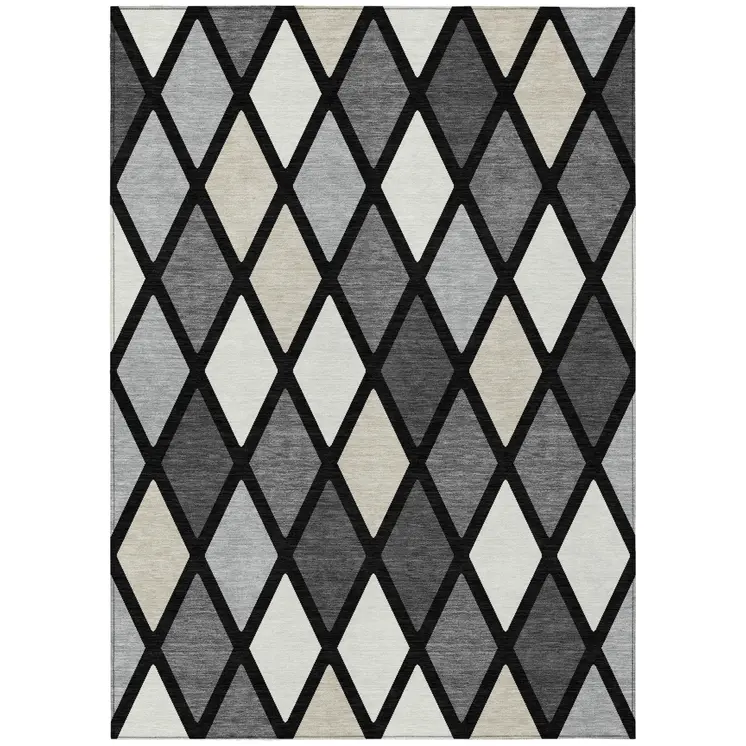 10' X 14' Black Gray And Ivory Geometric Washable Indoor Outdoor Area Rug