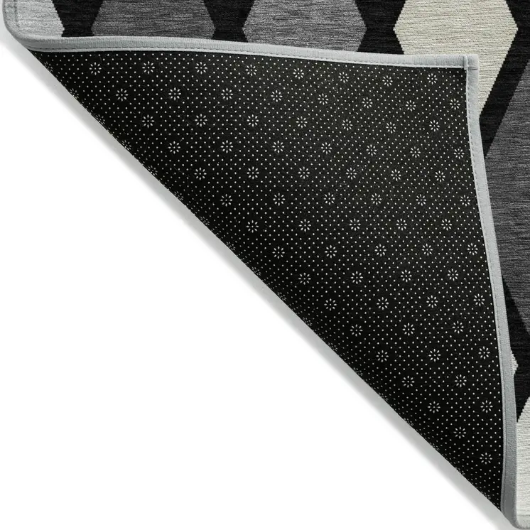 10' X 14' Black Gray And Ivory Geometric Washable Indoor Outdoor Area Rug