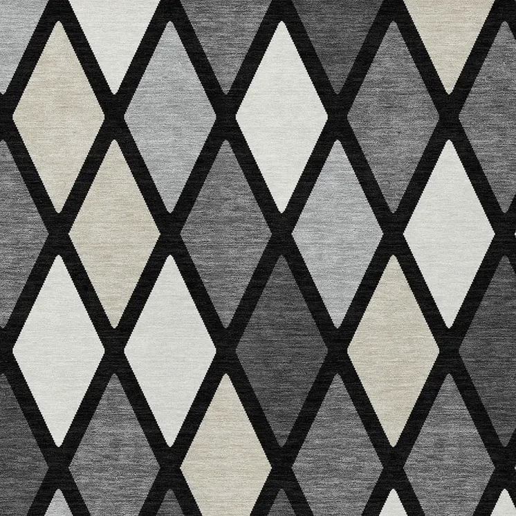 10' X 14' Black Gray And Ivory Geometric Washable Indoor Outdoor Area Rug
