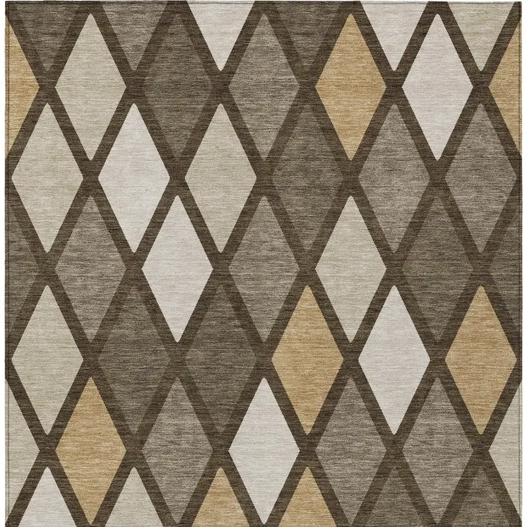 3' X 5' Brown Beige And Ivory Geometric Washable Indoor Outdoor Area Rug