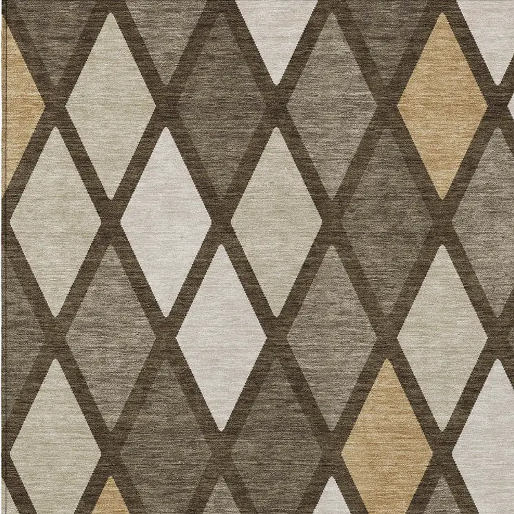 3' X 5' Brown Beige And Ivory Geometric Washable Indoor Outdoor Area Rug