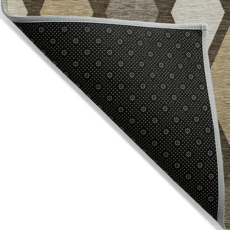 5' X 8' Brown Beige And Ivory Geometric Washable Indoor Outdoor Area Rug