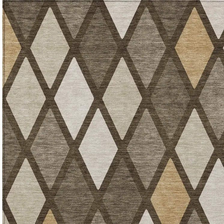 5' X 8' Brown Beige And Ivory Geometric Washable Indoor Outdoor Area Rug
