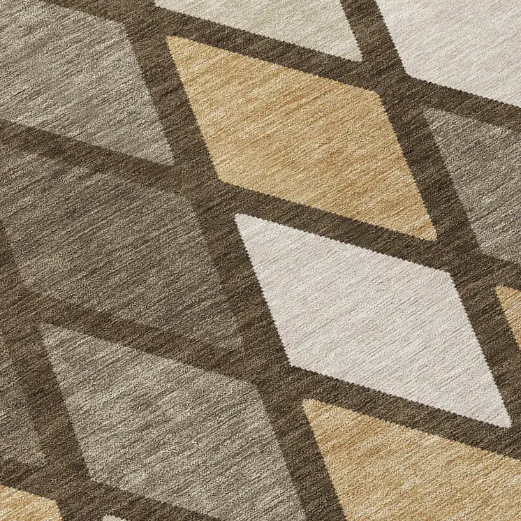 8' Brown Beige And Ivory Round Geometric Washable Indoor Outdoor Area Rug