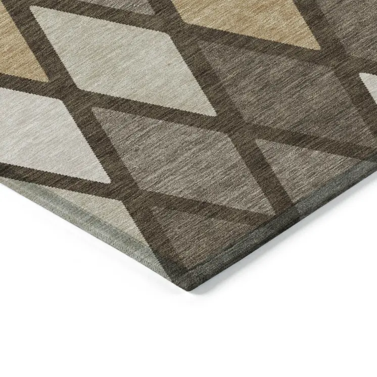 10' X 14' Brown Beige And Ivory Geometric Washable Indoor Outdoor Area Rug