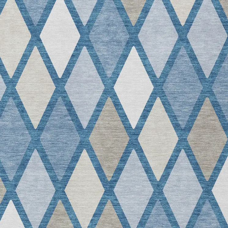 5' X 8' Denim Blue Beige And Ivory Geometric Washable Indoor Outdoor Area Rug