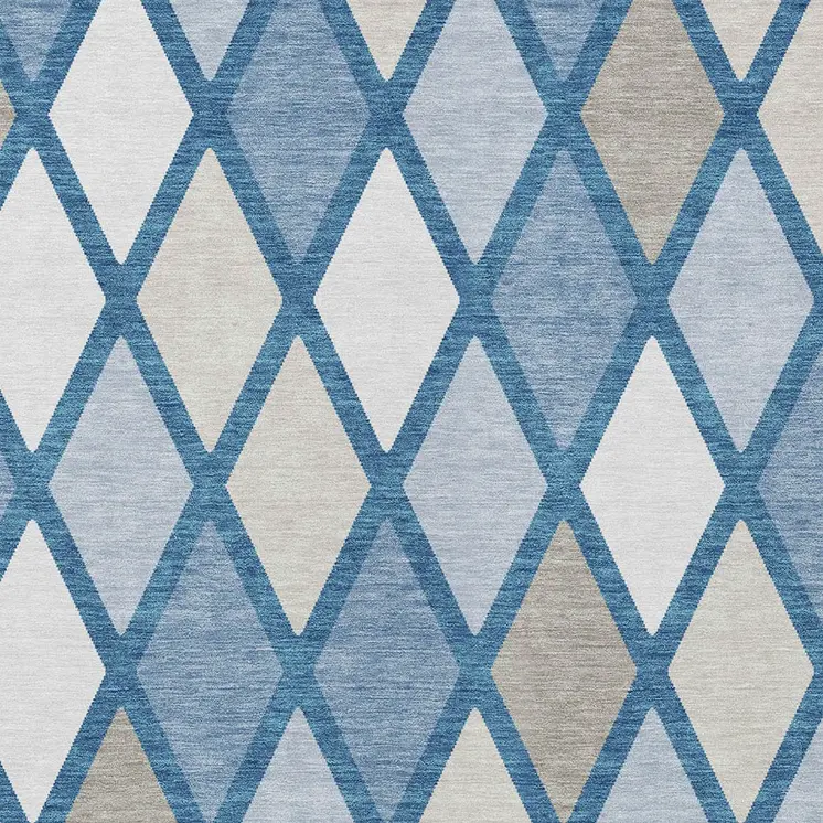 8' X 10' Denim Blue Beige And Ivory Geometric Washable Indoor Outdoor Area Rug
