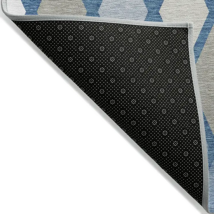 9' X 12' Denim Blue Beige And Ivory Geometric Washable Indoor Outdoor Area Rug