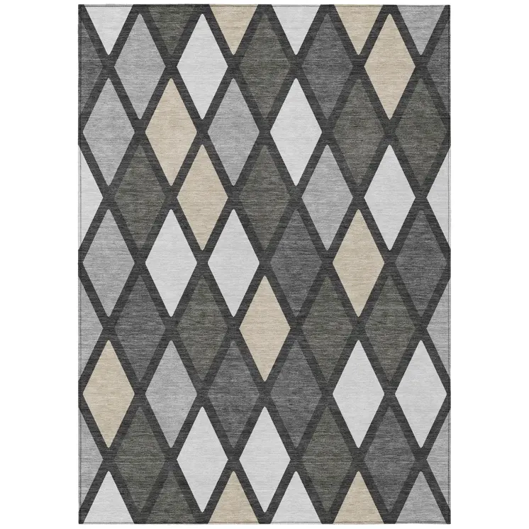 3' X 5' Gray Beige And Ivory Geometric Washable Indoor Outdoor Area Rug