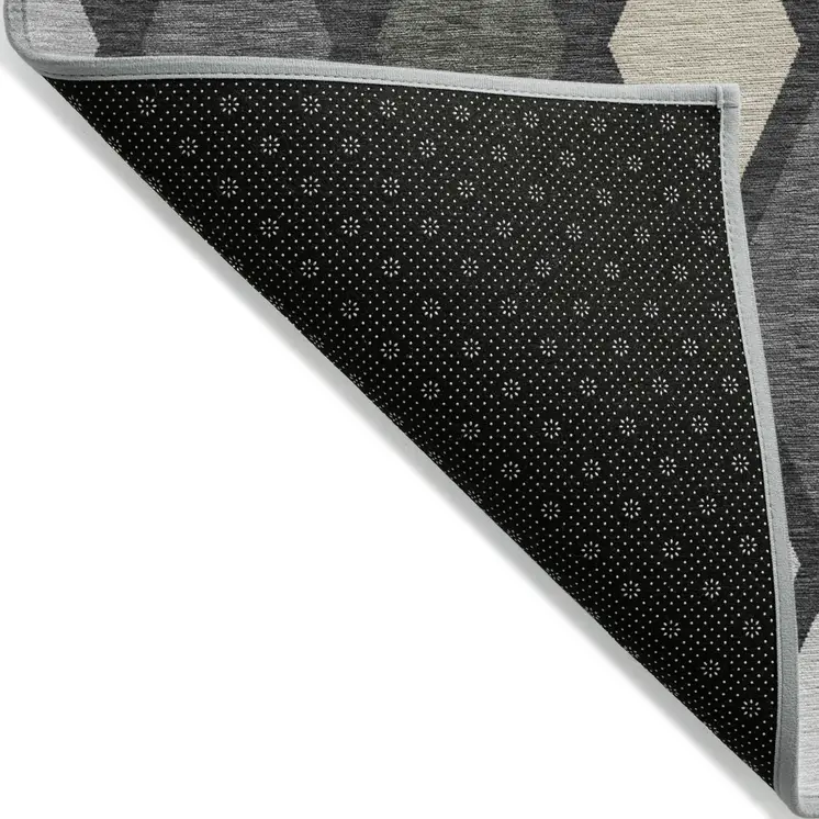 3' X 5' Gray Beige And Ivory Geometric Washable Indoor Outdoor Area Rug