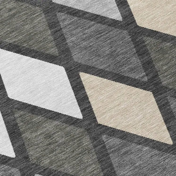 8' Gray Beige And Ivory Round Geometric Washable Indoor Outdoor Area Rug