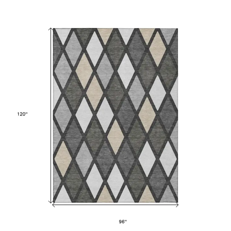 8' X 10' Gray Beige And Ivory Geometric Washable Indoor Outdoor Area Rug
