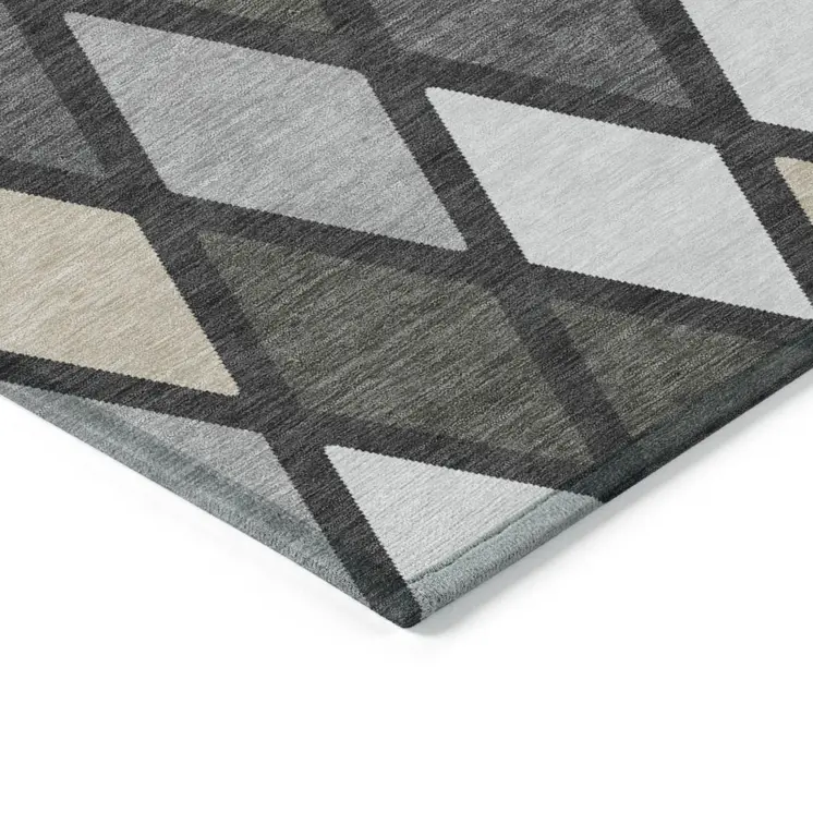 8' X 10' Gray Beige And Ivory Geometric Washable Indoor Outdoor Area Rug