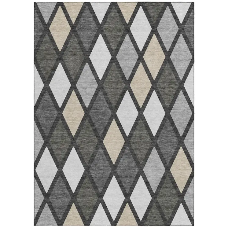 8' X 10' Gray Beige And Ivory Geometric Washable Indoor Outdoor Area Rug