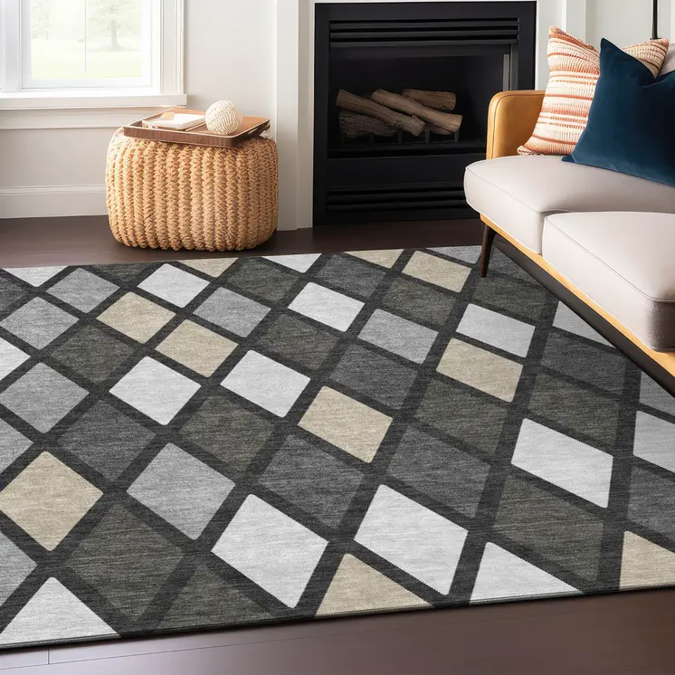8' X 10' Gray Beige And Ivory Geometric Washable Indoor Outdoor Area Rug