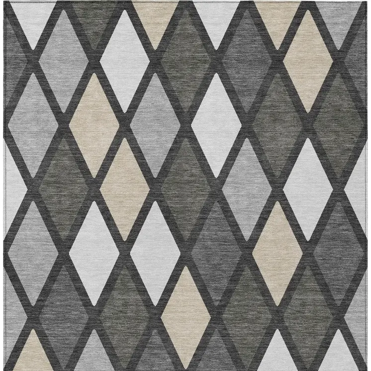 9' X 12' Gray Beige And Ivory Geometric Washable Indoor Outdoor Area Rug
