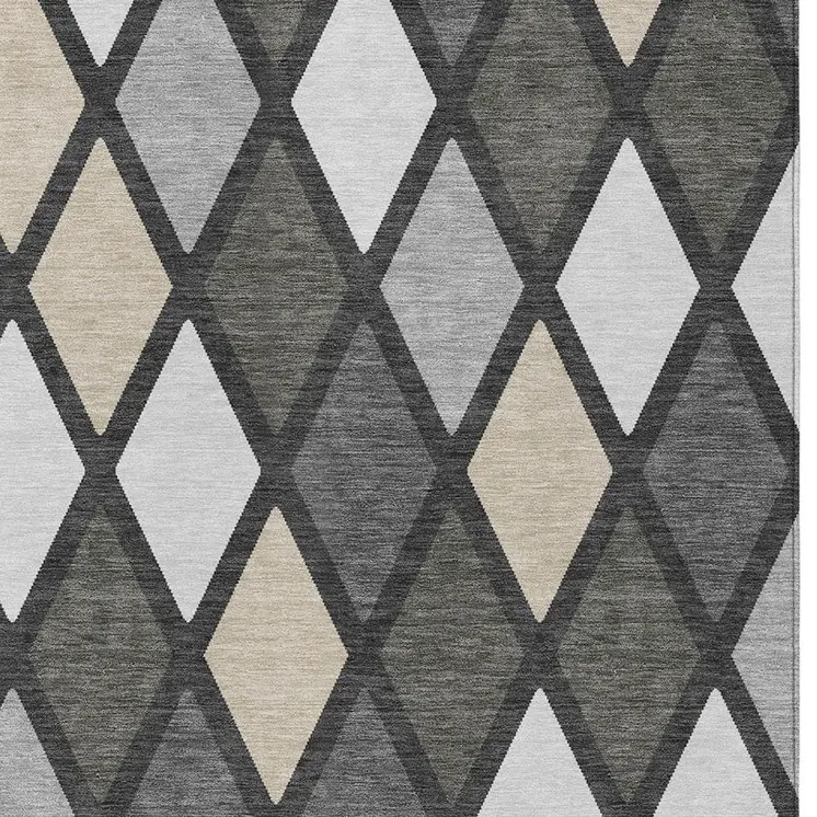 10' X 14' Gray Beige And Ivory Geometric Washable Indoor Outdoor Area Rug