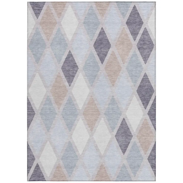 3' X 5' Lavender Brown And Ivory Geometric Washable Indoor Outdoor Area Rug