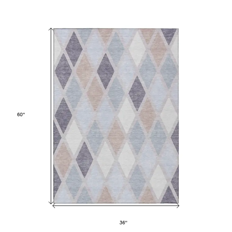 3' X 5' Lavender Brown And Ivory Geometric Washable Indoor Outdoor Area Rug