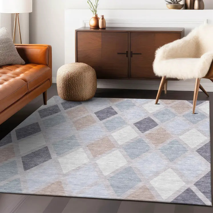3' X 5' Lavender Brown And Ivory Geometric Washable Indoor Outdoor Area Rug