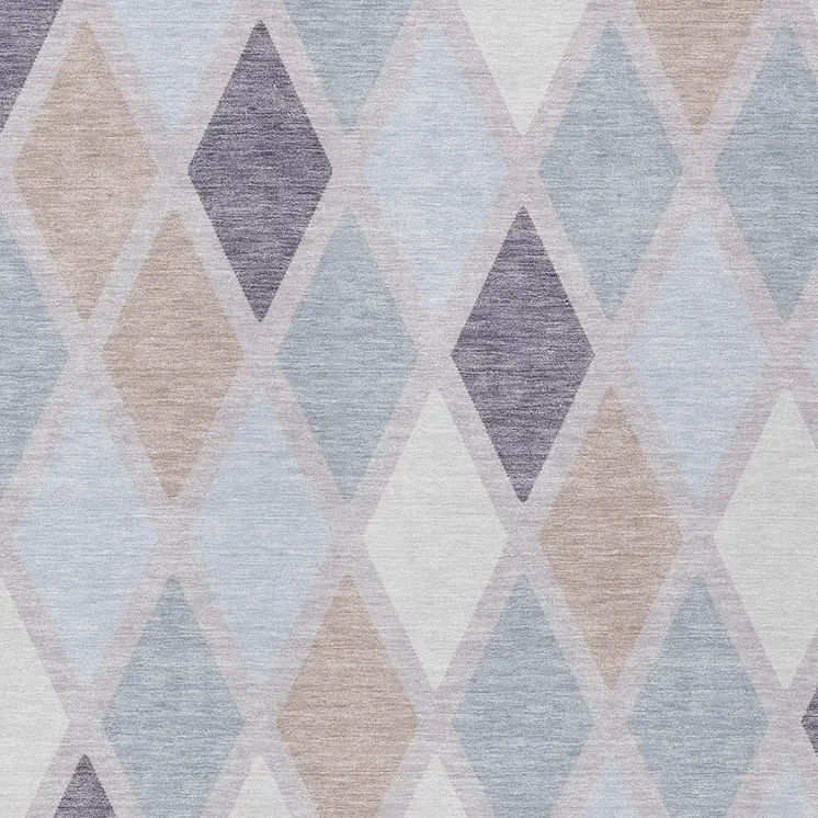 5' X 8' Lavender Brown And Ivory Geometric Washable Indoor Outdoor Area Rug