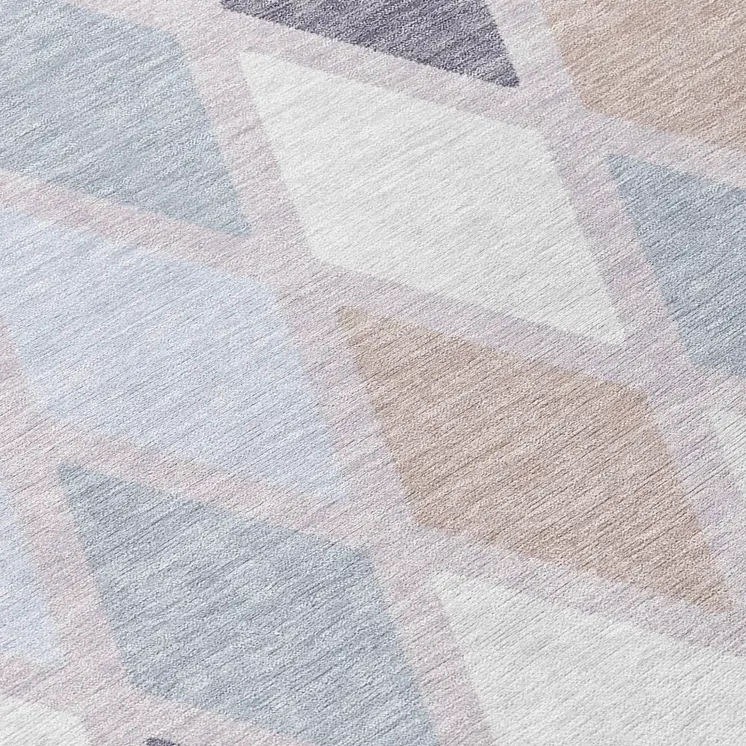 8' Lavender Brown And Ivory Round Geometric Washable Indoor Outdoor Area Rug