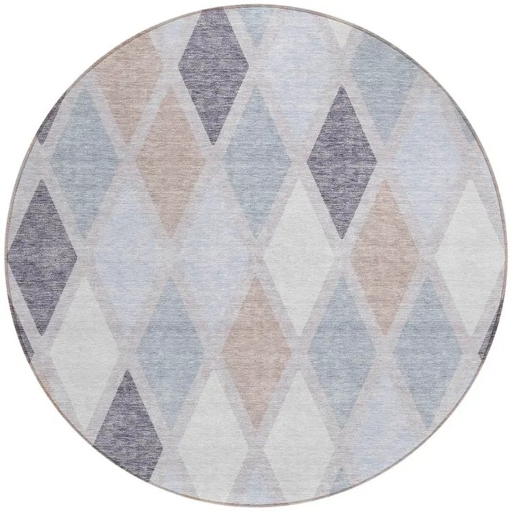 8' Lavender Brown And Ivory Round Geometric Washable Indoor Outdoor Area Rug