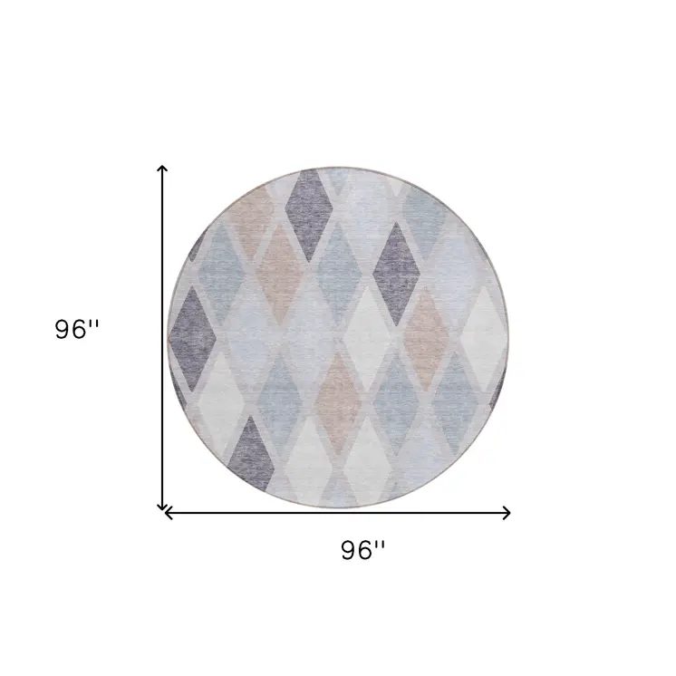 8' Lavender Brown And Ivory Round Geometric Washable Indoor Outdoor Area Rug