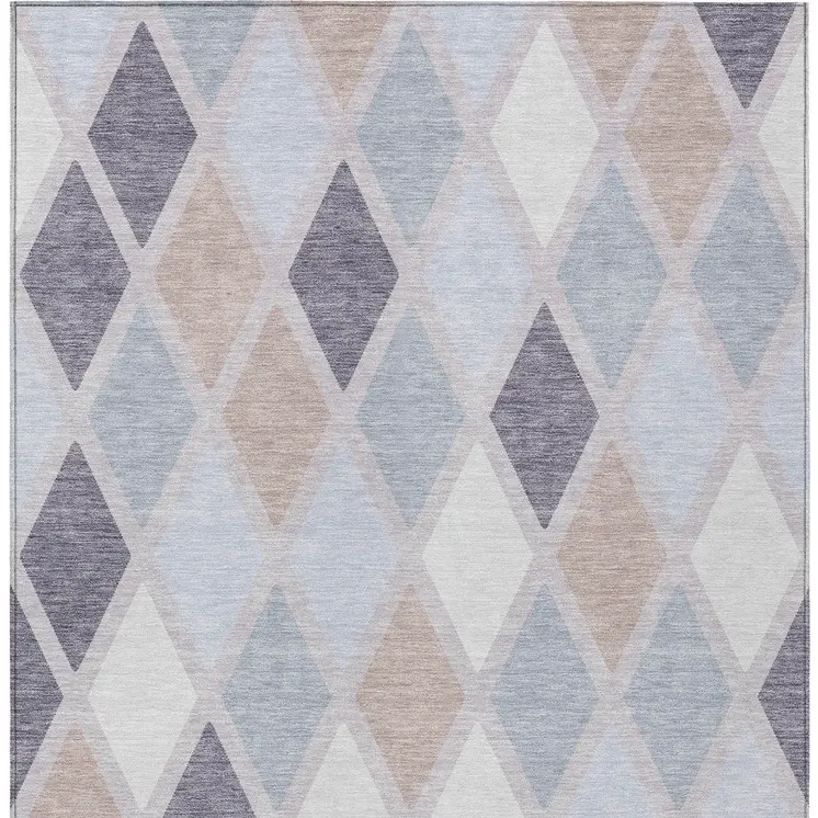 8' X 10' Lavender Brown And Ivory Geometric Washable Indoor Outdoor Area Rug