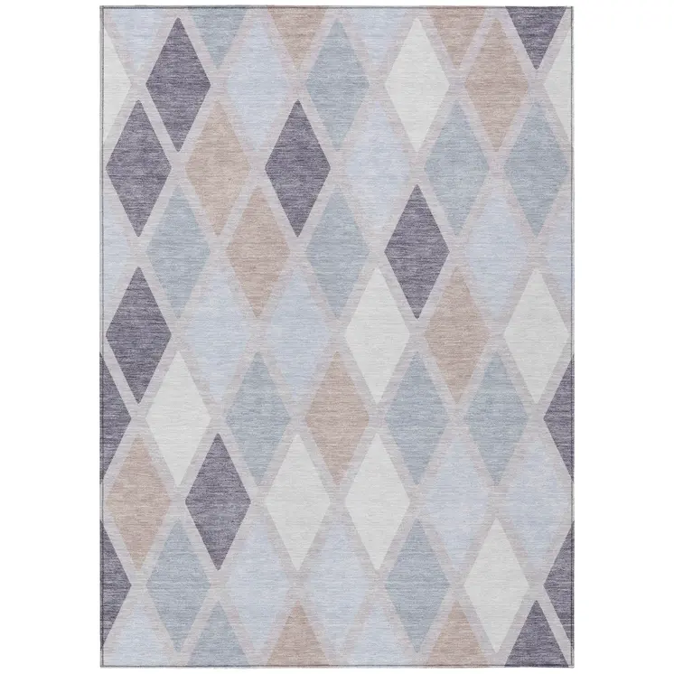 8' X 10' Lavender Brown And Ivory Geometric Washable Indoor Outdoor Area Rug