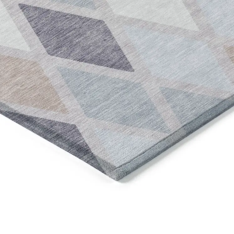 10' X 14' Lavender Brown And Ivory Geometric Washable Indoor Outdoor Area Rug