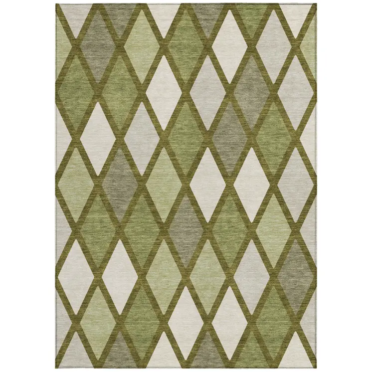 3' X 5' Olive Green And Gray Geometric Washable Indoor Outdoor Area Rug