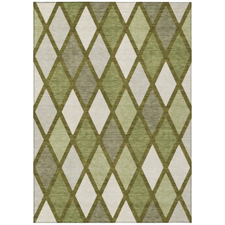 3' X 5' Olive Green And Gray Geometric Washable Indoor Outdoor Area Rug