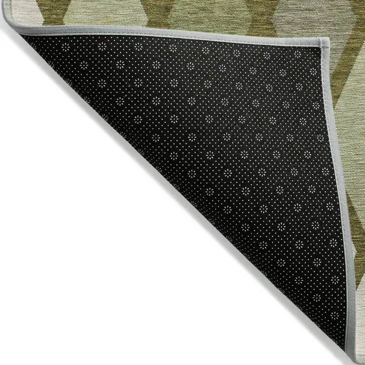 3' X 5' Olive Green And Gray Geometric Washable Indoor Outdoor Area Rug