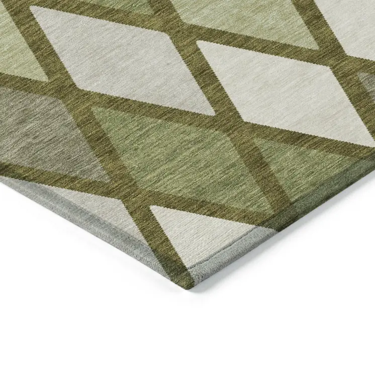 3' X 5' Olive Green And Gray Geometric Washable Indoor Outdoor Area Rug