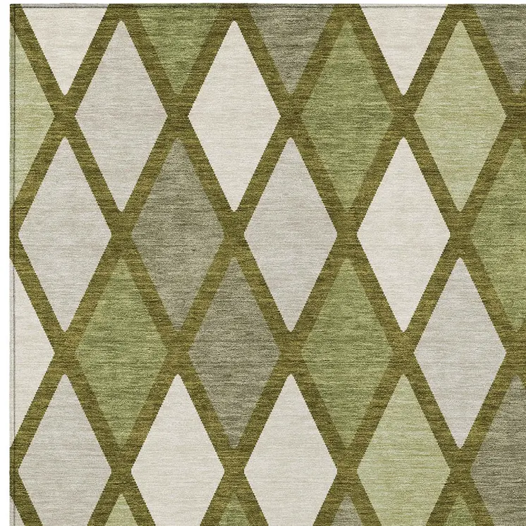 3' X 5' Olive Green And Gray Geometric Washable Indoor Outdoor Area Rug