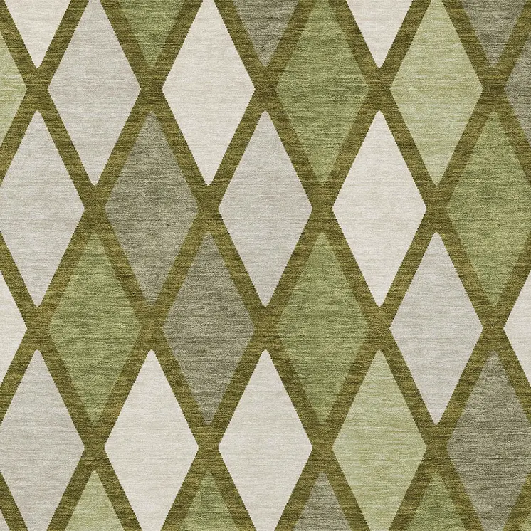5' X 8' Olive Green And Gray Geometric Washable Indoor Outdoor Area Rug