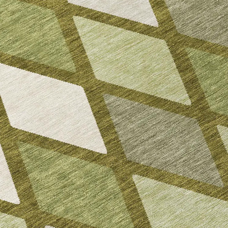 8' Olive Green And Gray Round Geometric Washable Indoor Outdoor Area Rug