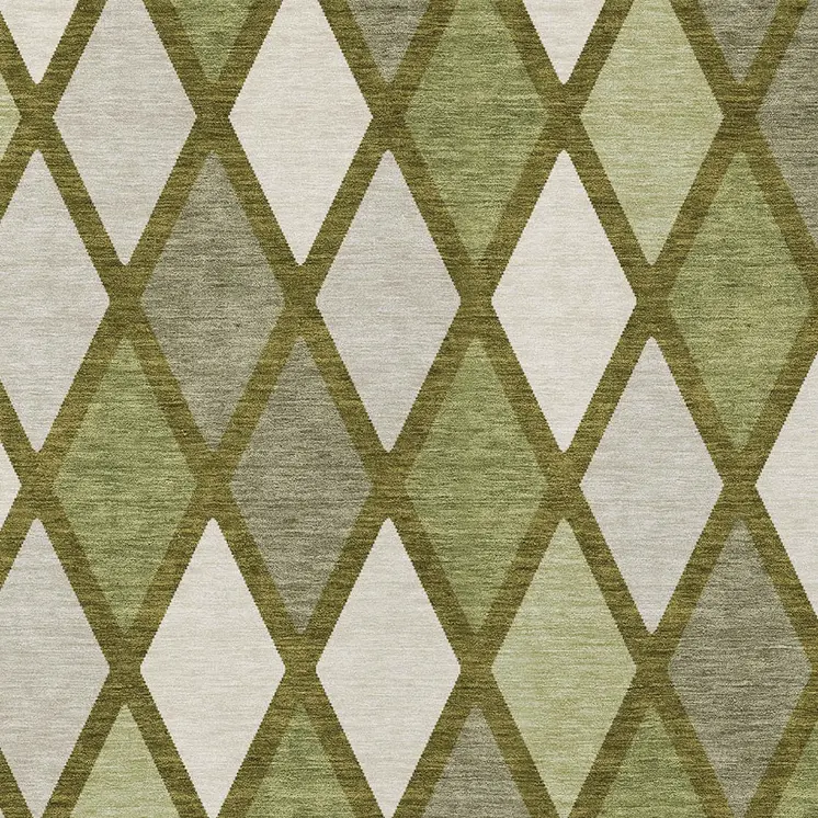 8' X 10' Olive Green And Gray Geometric Washable Indoor Outdoor Area Rug