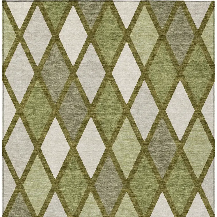 9' X 12' Olive Green And Gray Geometric Washable Indoor Outdoor Area Rug