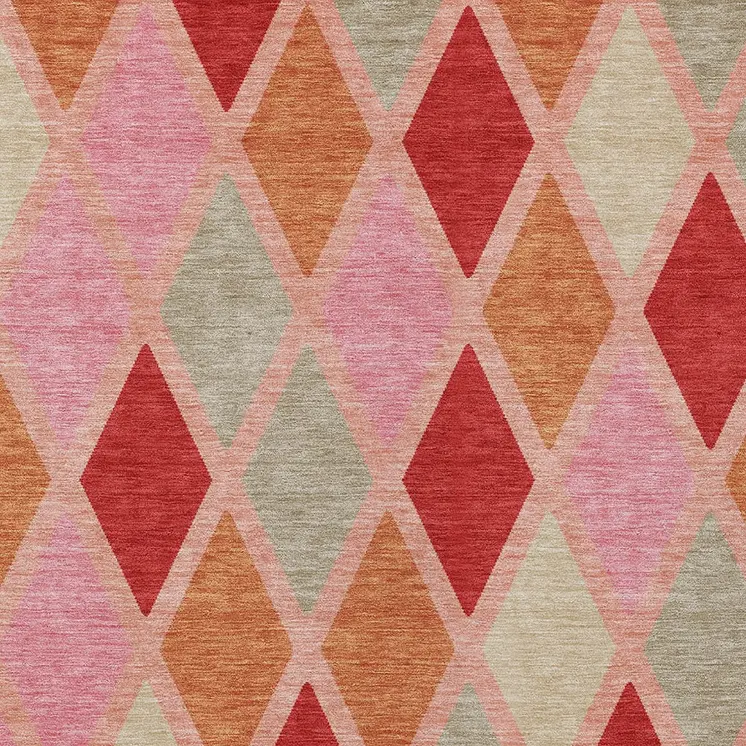 8' X 10' Pink Red And Copper Geometric Washable Indoor Outdoor Area Rug