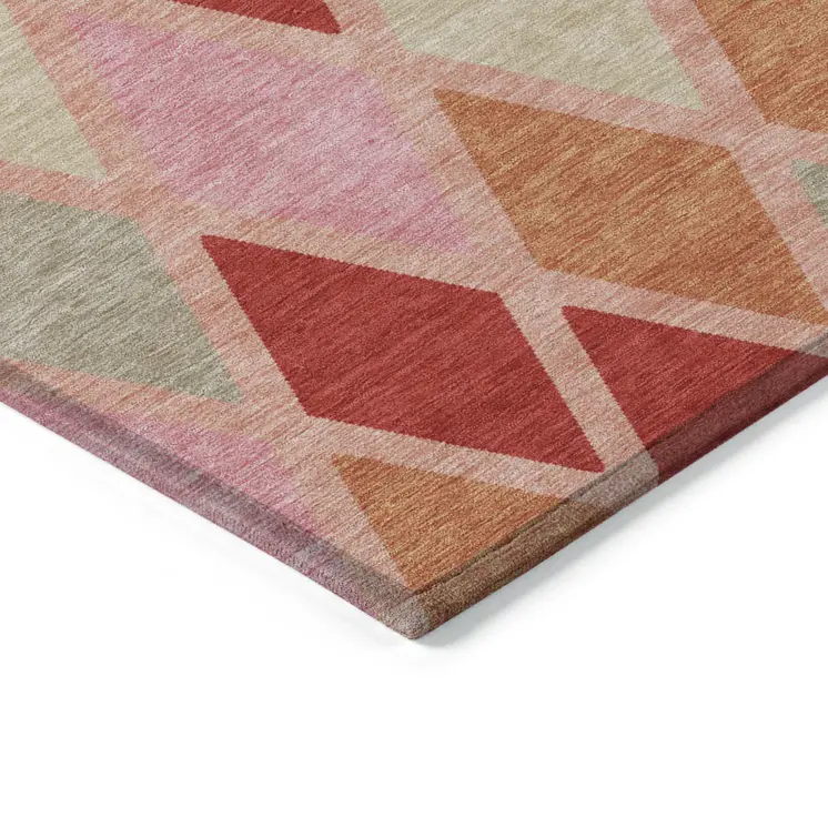 9' X 12' Pink Red And Copper Geometric Washable Indoor Outdoor Area Rug