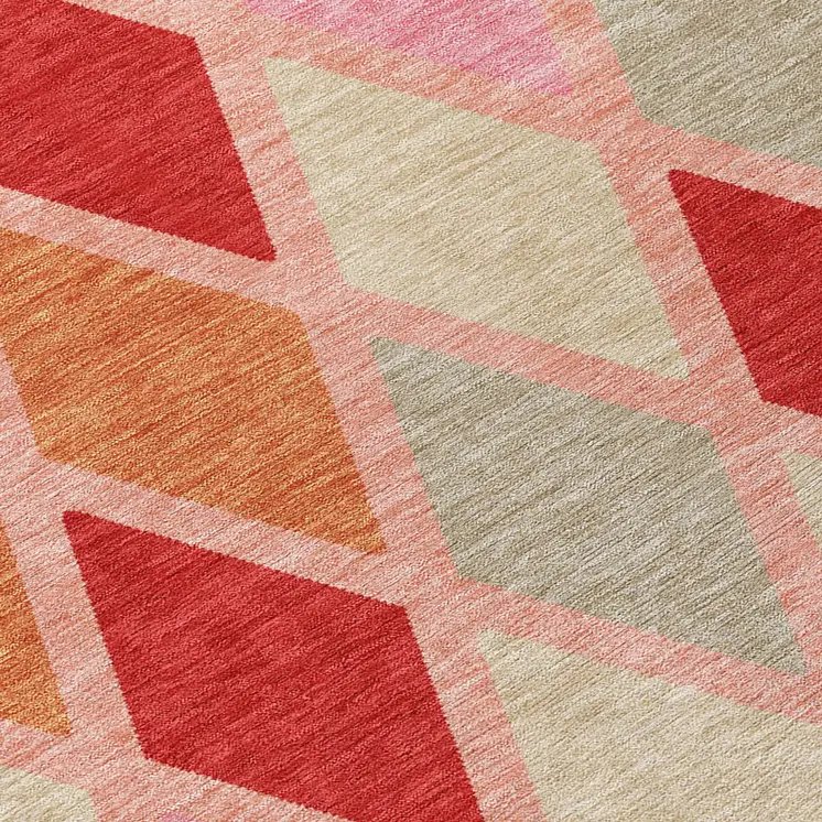 9' X 12' Pink Red And Copper Geometric Washable Indoor Outdoor Area Rug