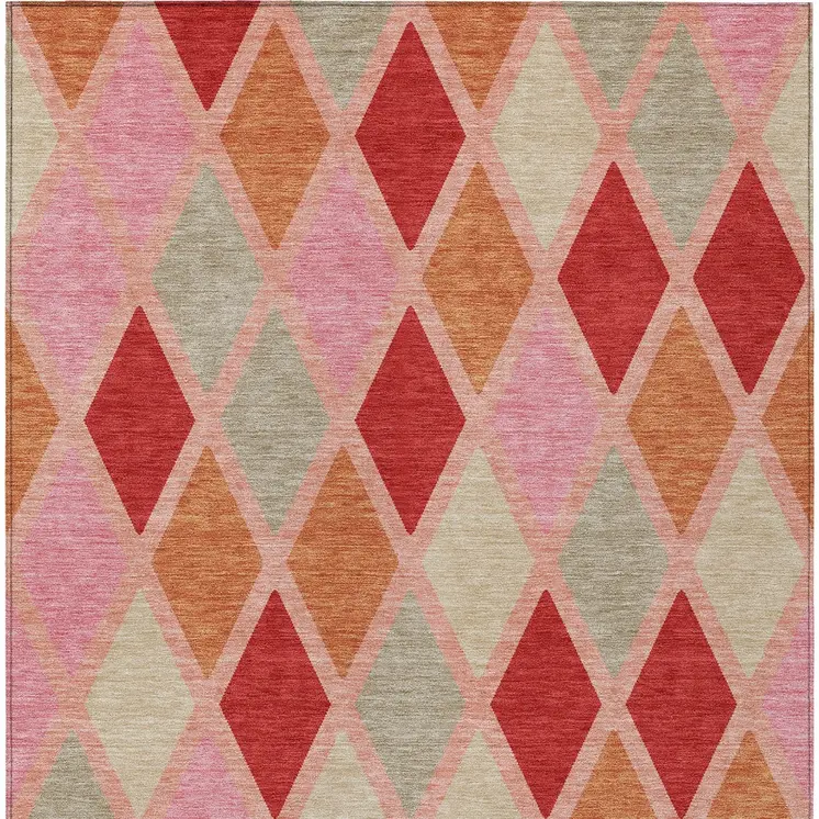 10' X 14' Pink Red And Copper Geometric Washable Indoor Outdoor Area Rug