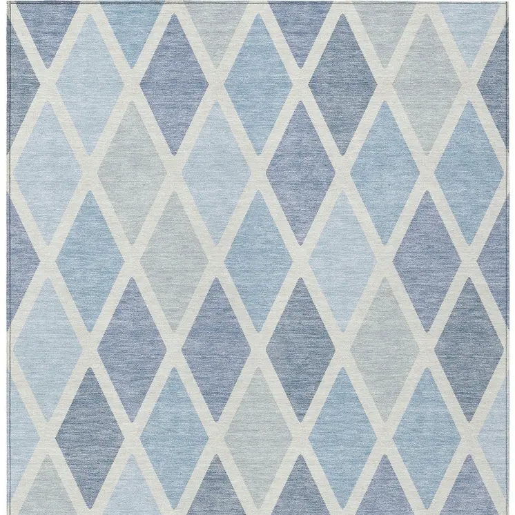 5' X 8' Sky Blue And Ivory Geometric Washable Indoor Outdoor Area Rug