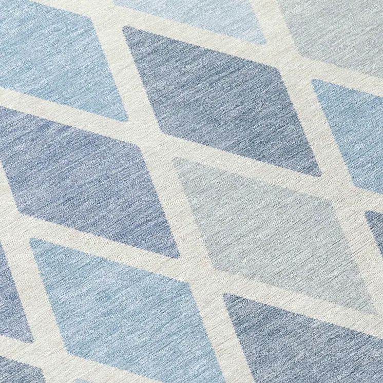8' Sky Blue And Ivory Round Geometric Washable Indoor Outdoor Area Rug